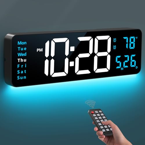 16-Inch Large LED Digital Wall Clock with Ambient Night Light and Remote