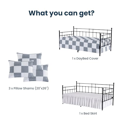5-Piece Jacquard Daybed Cover Set with Bedskirt & Pillow Shams, Navy