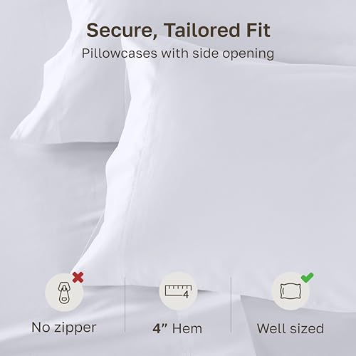 600 Thread Count 100% Cotton Sateen Pillowcases - Set of 2, Bright White
