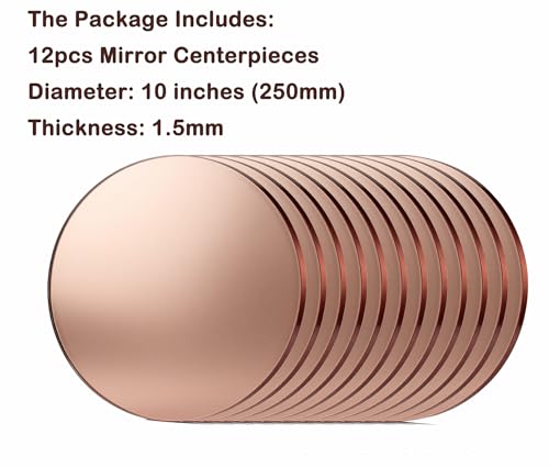 10-Inch Rose Gold Mirror Centerpiece Trays, 12-Pack Acrylic Table Decor