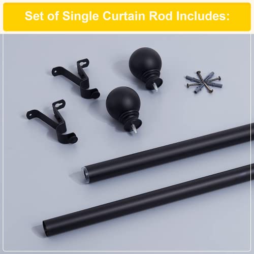 NICETOWN Black Curtain Rods for Windows 28 to 48 inch, 1 1/8 Diameter Adjustable Modern Ball Final Design Decorative Drapery Rod, Matte Black