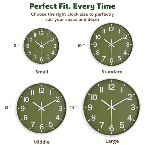 8-Inch Silent Non-Ticking Wall Clock, Modern Olive Green Analog Clock