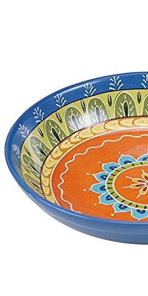 Valencia 13.25" x 3" Ceramic Serving/Pasta Bowl – Large Multicolor Boho Glazed Bowl, Microwave & Dishwasher Safe, Vibrant Tableware for Salads, Pasta, or Shared Dishes