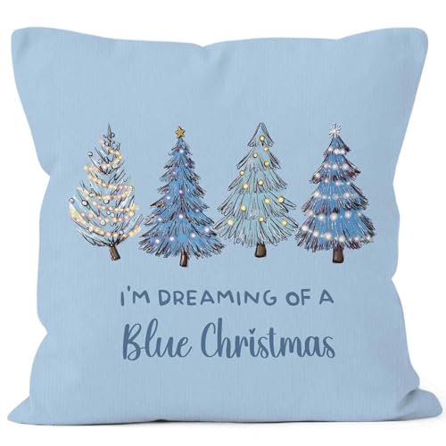 MONALET Blue Winter Christmas Throw Pillow Cover 18x18in | I'm Dreaming of a Blue Christmas