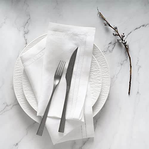 20 x 20 Inch White Linen Napkins Set of 4 Double Hemstitch - O'lucio Authentique Home