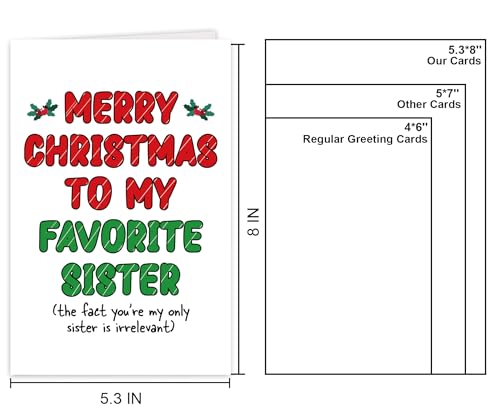 Funny Sister Christmas Card - Humor Holiday Greeting Card with Golden Envelope - Variation #2