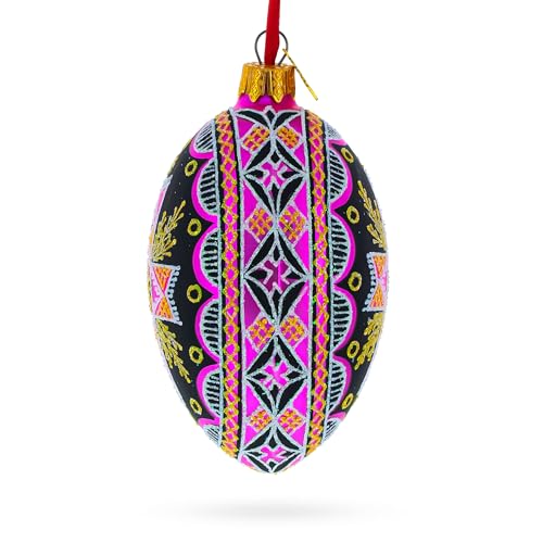 Ukrainian Hand-Painted Glass Egg Ornament - 4 Inch Christmas Decor