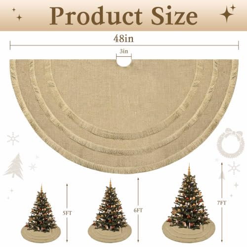 Yuboo 48 Inch Burlap Christmas Tree Skirt with Tassel (Fall) - Rustic 3-Layer 48in