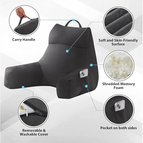 Memory Foam Back Support Pillow with Arms - 18 Inch Reading Pillow
