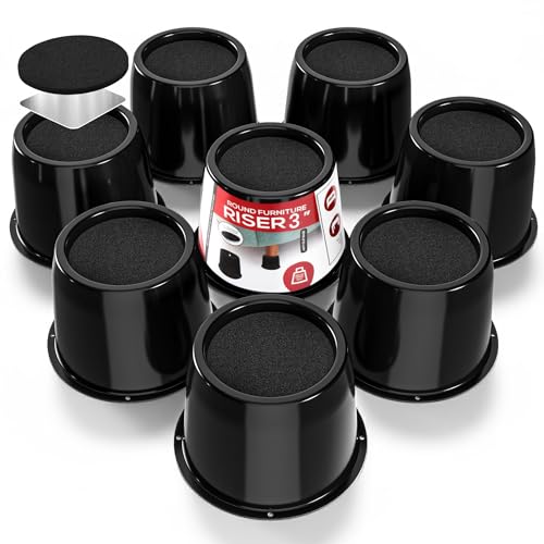 3-Inch Heavy-Duty Bed Risers - 8 Pack Round Furniture Lifts with Anti-Slip Pads