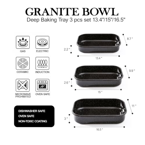 Granite Bowl 3-Pack Rectangle Turkey Roasting & Baking Pans Set 17/15/13 Inch Rectangle-3