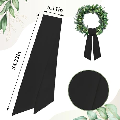 Black Wreath Sash for Front Door - 54 Inch Satin Garland Ribbon