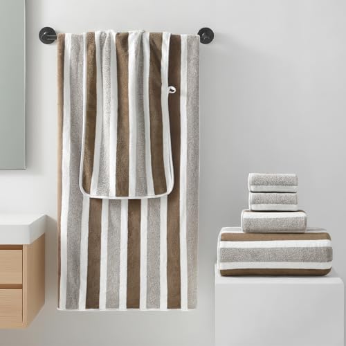 6-Piece Microfiber Bath Towel Set, Ultra Soft & Absorbent, Oversized Brown
