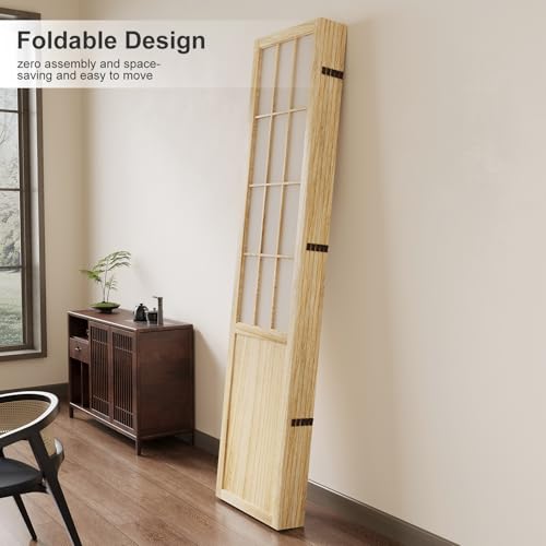 6-Panel Japanese Shoji Wood Room Divider Folding Privacy Screen 67-Inch