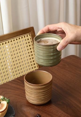 FIBOS Green Japanese Retro Ceramic Teacups – Coffee & Water Cups for Home & Restaurant