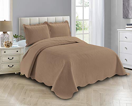 Linen Plus Oversized Embossed Coverlet Bedspread Set - Taupe King/Cal King