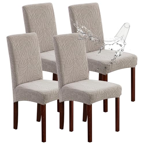 Waterproof Dining Chair Covers Set of 4 - Stretch Fit, Jacquard