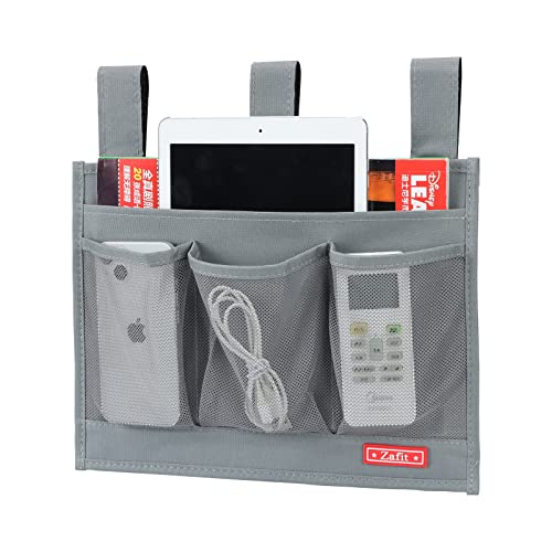 Hanging Bedside Caddy Storage Organizer with 4 Pockets - Grey