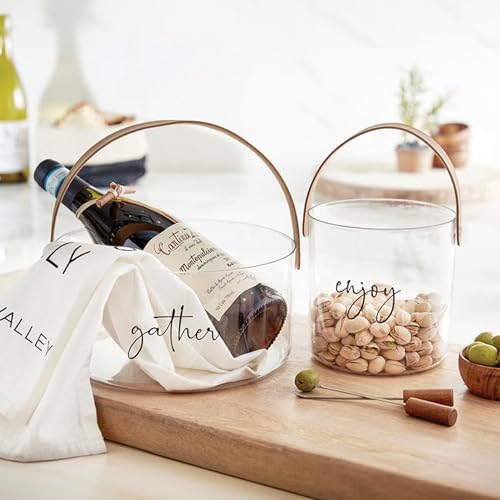 Gather - Santa Barbara Design Studio Clear Acrylic Champagne Bucket with Leather Handle, 8.25" dia x 4" tall