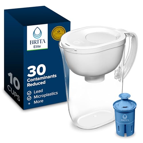 Large 10-Cup Water Filter Pitcher with Included Elite Filter - White
