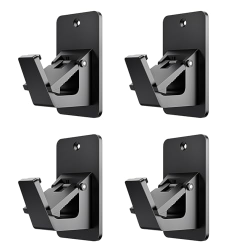 No-Drill Curtain Rod Brackets - Adhesive Wall Hooks, 4 Pack, Black