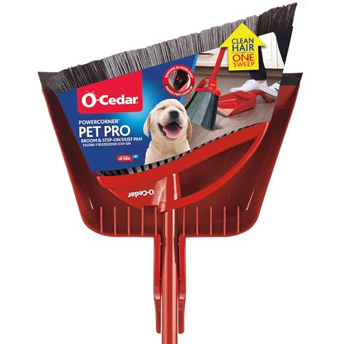 Pet Hair Broom and Step-On Dustpan Set - Dual Bristle Floor Sweeper