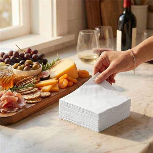 Disposable Linen-Like Cocktail Napkins - 100 Count Premium Beverage Napkins