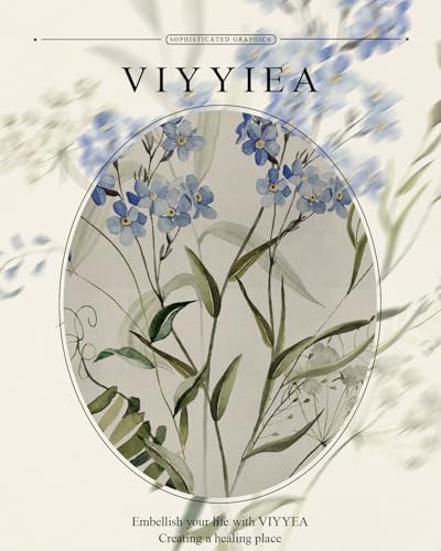 Vintage Blue Wildflower Botanical Wall Art, 11x14 Inch Gold Framed Canvas