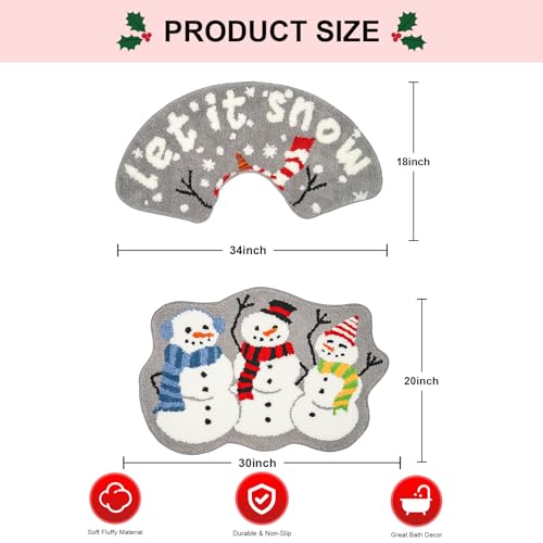 Christmas Snowman Bathroom Rug Set 2 Pack | Winter Holiday Bath Mats 34x18 & 30x20 Inches