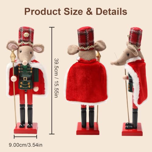 Hanmere Christmas Nutcracker Decor - Mouse Variant, 14.2in Festive Wooden Ornament