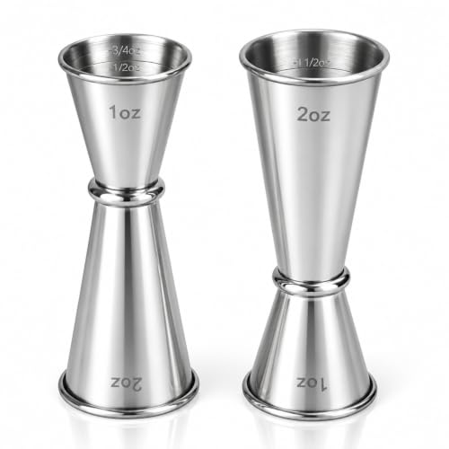 Premium Stainless Steel Double Jigger for Bartending - 1oz and 2oz Measuring Cups, Professional Cocktail Tool Set