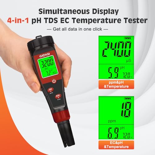 4-in-1 Digital pH Tester and TDS Meter for Hydroponics and Water