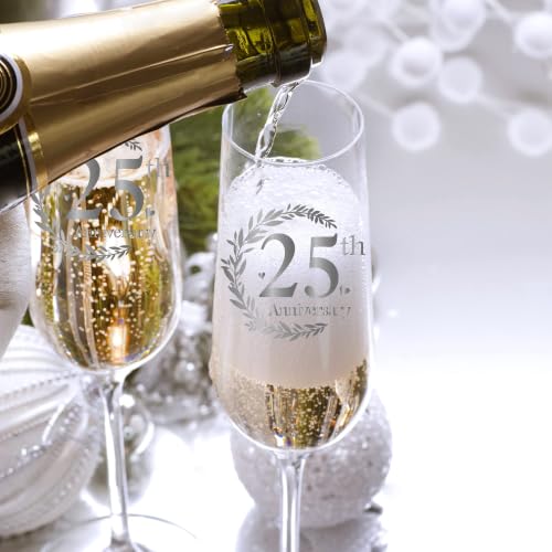 Tom Boy 25th Anniversary Champagne Flutes Gift Set - 2 Pack | Engraved Celebration Glasses for Couples