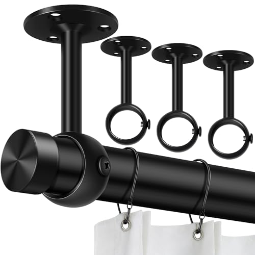 Heavy Duty Ceiling Curtain Rod Brackets, 4 Pack Black Holders for 1.25-Inch