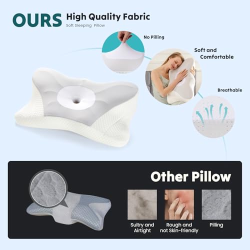 Cervical Pillow for Neck Pain Relief | Cooling Memory Foam, Ergonomic Design, Queen Size, Grey