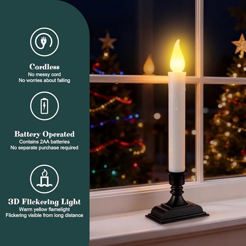 Enhon 12-Pack Battery Operated Window Candles with Dusk-to-Dawn Sensor, Black Base
