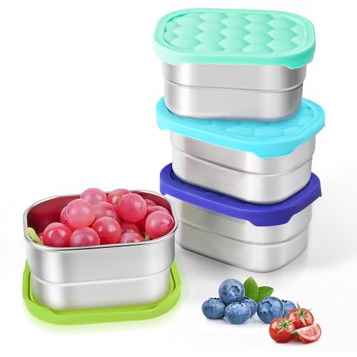 Stainless Steel Snack Containers for Kids with Silicone Lids - 8 oz (4 Pack)
