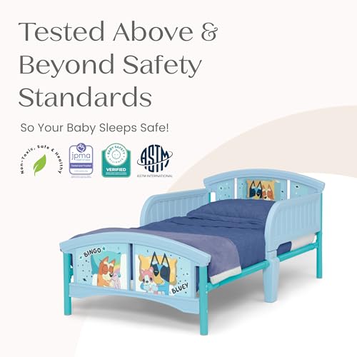 Low-to-Floor Plastic Toddler Bed with Safety Guardrails & Steel Frame