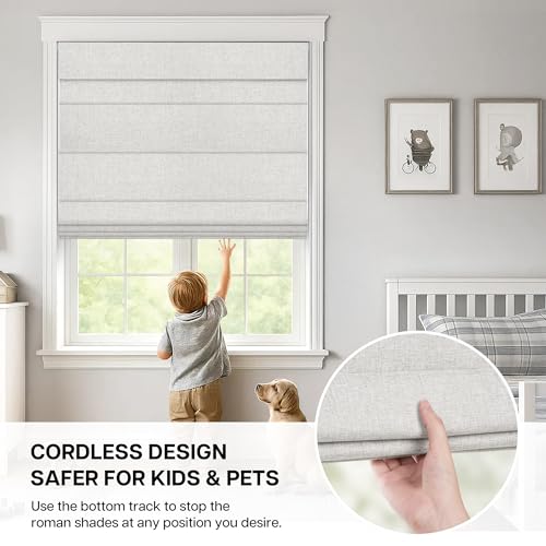 No Drill Blackout Roman Shades 34" W x 64" H - Cordless UV Protection