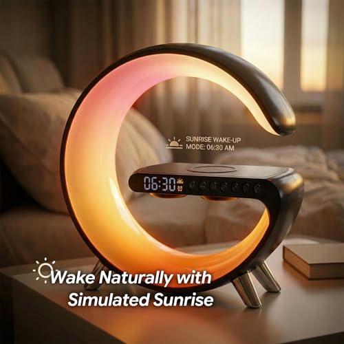Hirsionsan Black Smart LED Table Lamp with Wireless Charging & Bluetooth Speaker