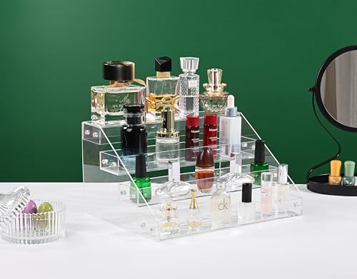 12-Inch 4-Tier Acrylic Display Riser Shelf for Collectibles and Cosmetics