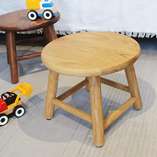 9-Inch Round Solid Oak Wood Step Stool for Kitchen and Home