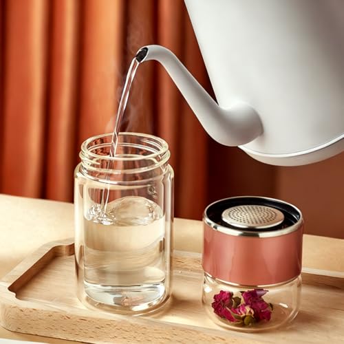 Yosoo Health Gear Rose Gold 420ml Double Layer Stainless Steel Tea Infuser Bottle – Leak Proof, Reusable Water Bottle for Office & Travel