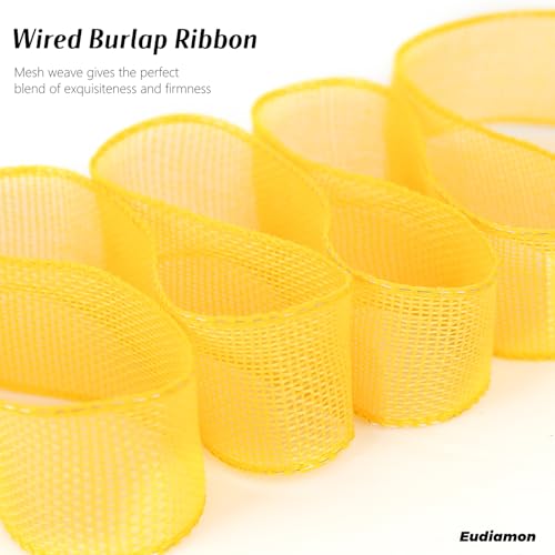 Yellow Burlap Wired Ribbon, 1.5 Inch x 10 Yards - 2 Rolls for Crafts & Decor