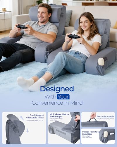 Adjustable Reading Pillow with Ergonomic Backrest & Headrest - Grey