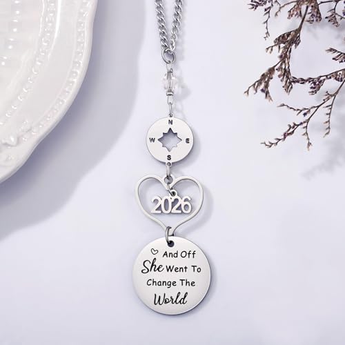 2026 Graduation Car Rear View Mirror Charm - Stainless Steel Compass Gift