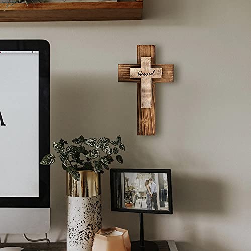 Solid Wood Christian Wall Cross - 9-Inch Rustic Pine Religious Decor
