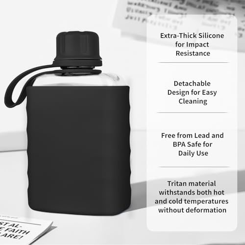 IDIDG Black Mini Portable Flask 8.2oz Silicone Sleeve Travel Liquor Bottle