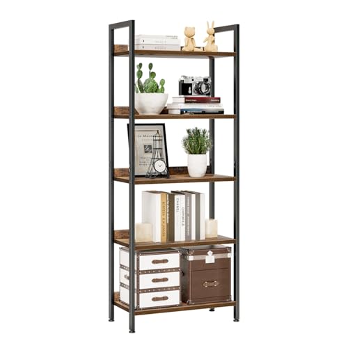 5-Tier Freestanding Bookshelf - Metal Frame & Wood Shelving Unit