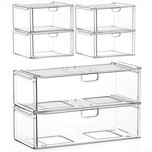 6-Pack Acrylic Stackable Storage Drawers Clear Makeup Organizer